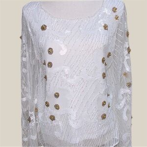 Juliette Opalescent White Gold Bead & Sequin Top Special Occasion Fairycore Sz S